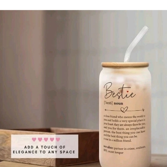 Bestie 16 Oz Glass Container Bamboo Top New In Box With 2 Glass Straws/Cleaner - Picture 3 of 4